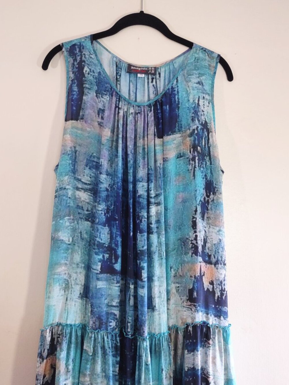 Johnny Was Mint Tiered Silk Maxi Dress Size Large Sea Blue Boho Chic Beach - Picture 9 of 15